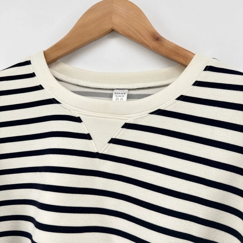 Spanx AirEssentials Crew Neck Sweatshirt Black Stripe Cream Size XL 50347R - Picture 3 of 11